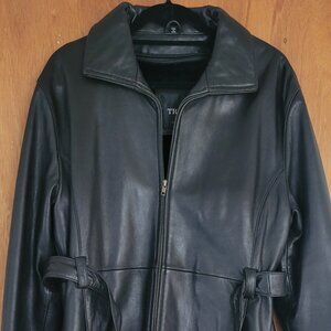 Trek New York Black Genuine Leather Jacket Belted Zip Women's Size Large